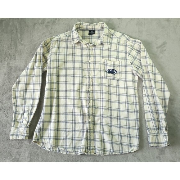 Penn State Nittany Lions Flannel Shirt Mens Large Blue Plaid Button Up Colosseum - Picture 1 of 7